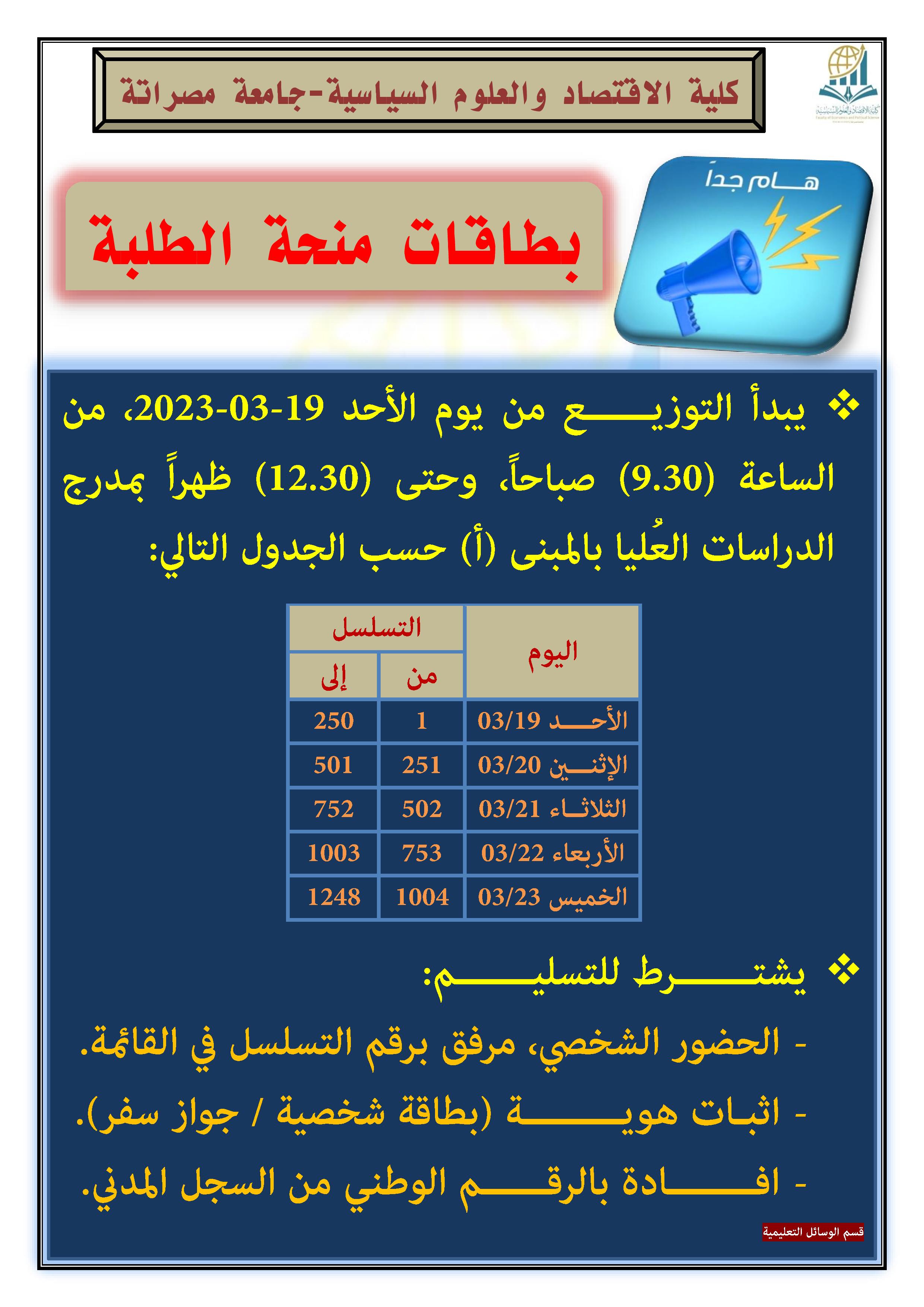 توزيع بطاقات منحة الطلبة - الدفعة الثانية